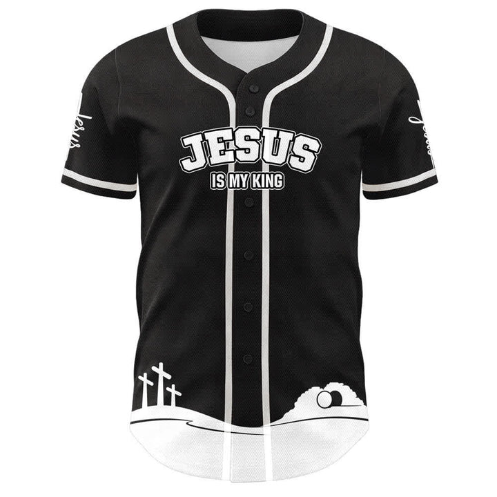 Camiseta de béisbol personalizada con nombre y número de Christianartworkshop: Jesús es mi rey - image 5