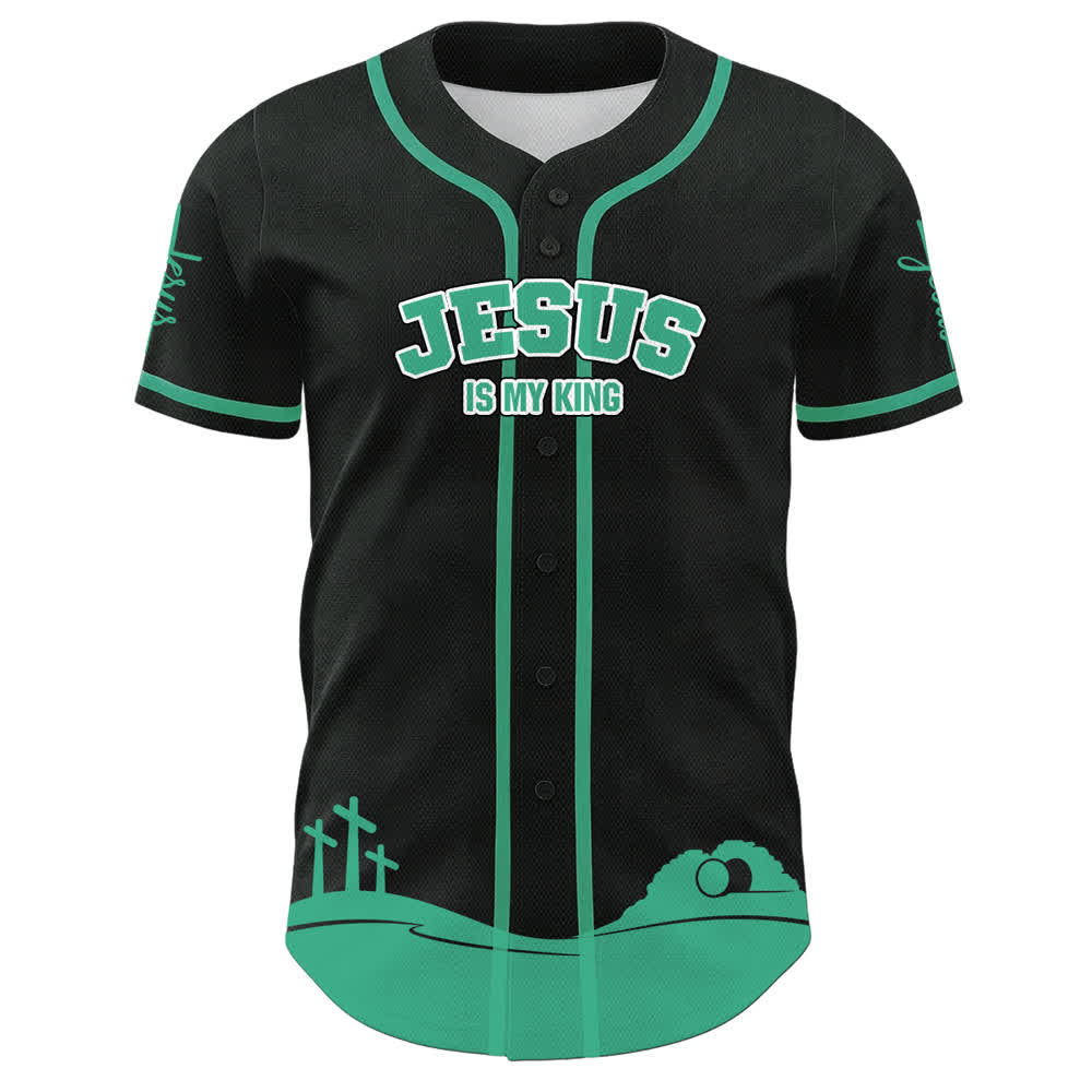 Camiseta de béisbol personalizada con nombre y número de Christianartworkshop: Jesús es mi rey - image 11