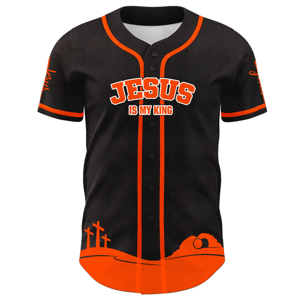 Camiseta de béisbol personalizada con nombre y número de Christianartworkshop: Jesús es mi rey - image 2