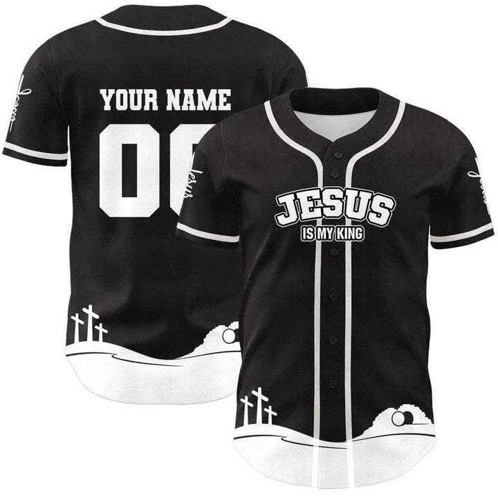 Camiseta de béisbol personalizada con nombre y número de Christianartworkshop: Jesús es mi rey - Nombre y número personalizados - Blanco - 5XL - image 3