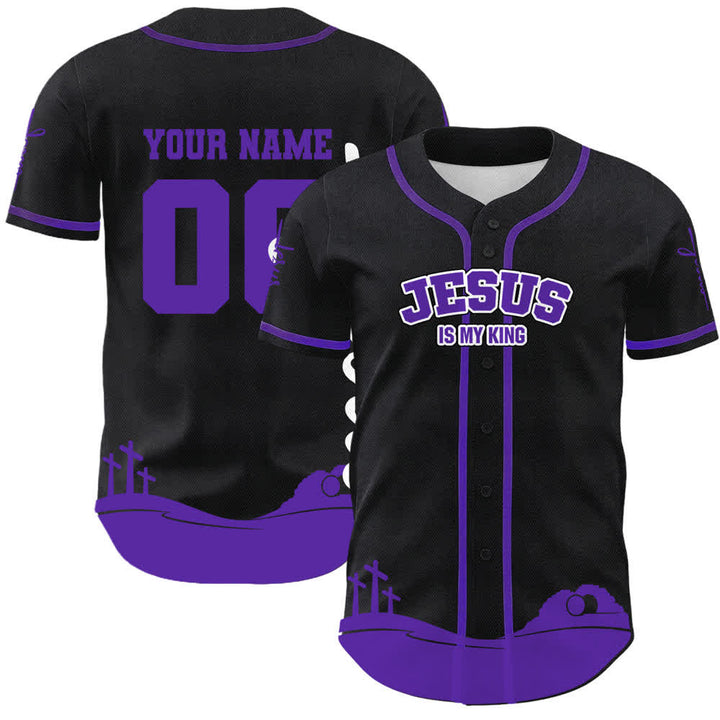 Camiseta de béisbol personalizada con nombre y número de Christianartworkshop: Jesús es mi rey - Nombre y número personalizados - Púrpura - 5XL - image 6