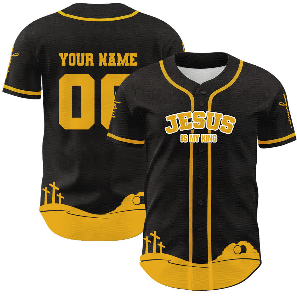 Camiseta de béisbol personalizada con nombre y número de Christianartworkshop: Jesús es mi rey - Nombre y número personalizados - Amarillo - 5XL - image 18