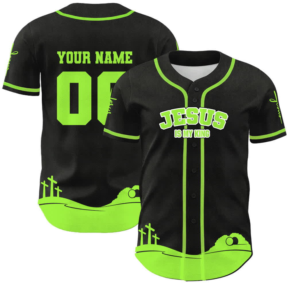 Camiseta de béisbol personalizada con nombre y número de Christianartworkshop: Jesús es mi rey - Nombre y número personalizados - Verde - 5XL - image 24