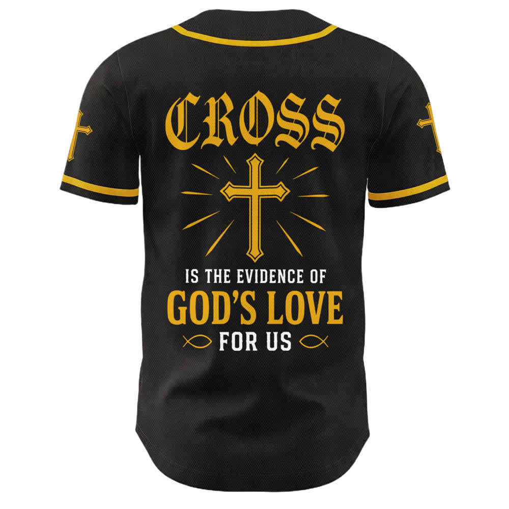 Christianartworkshop Camiseta de béisbol negra con botones dorados y la cruz de Jesús - image 1