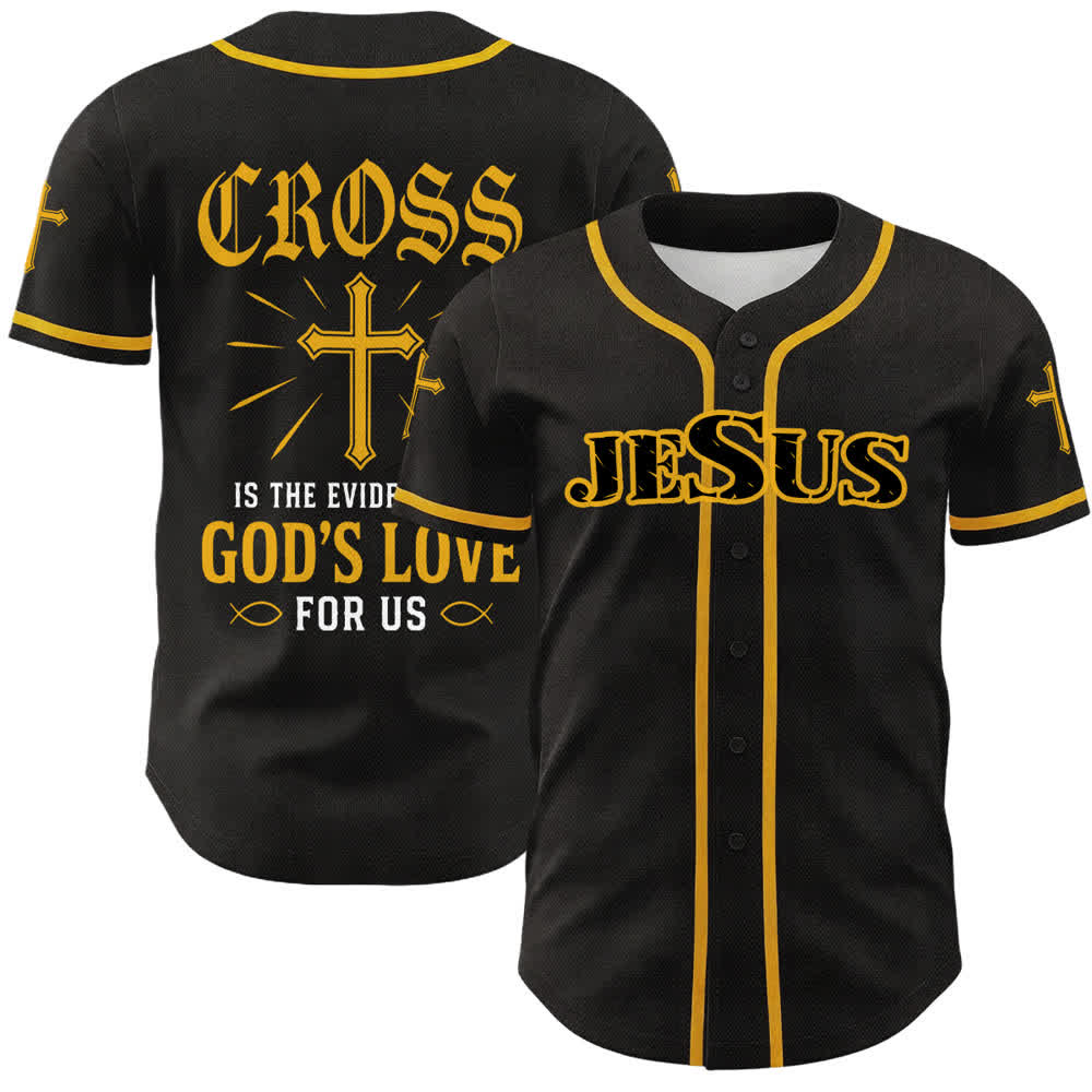 Christianartworkshop Camiseta de béisbol negra con botones dorados y la cruz de Jesús - Amarillo - 5XL - image 0