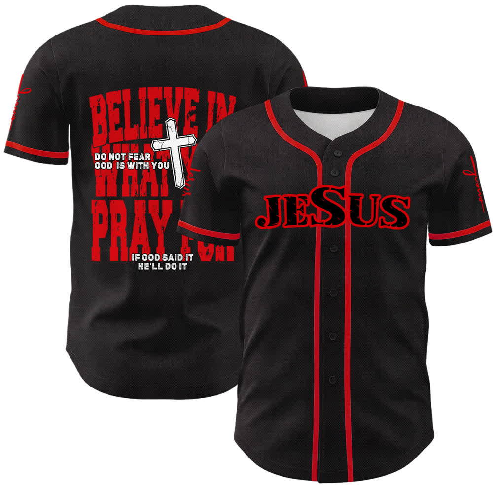 Christianartworkshop Camiseta de béisbol negra y roja con botones de Jesús - Rojo - 5XL - image 0