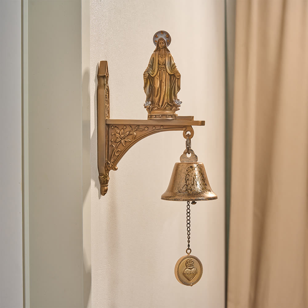 Christianartworkshop Campana de pared vintage de resina tallada con estatua de Nuestra Señora: emblema del cálido refugio celestial. - image 1