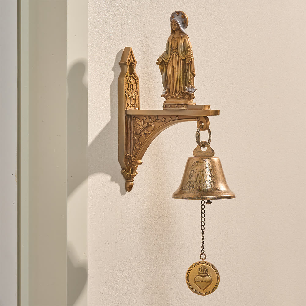 Christianartworkshop Campana de pared vintage de resina tallada con estatua de Nuestra Señora: emblema del cálido refugio celestial. - Nª Sª - image 0