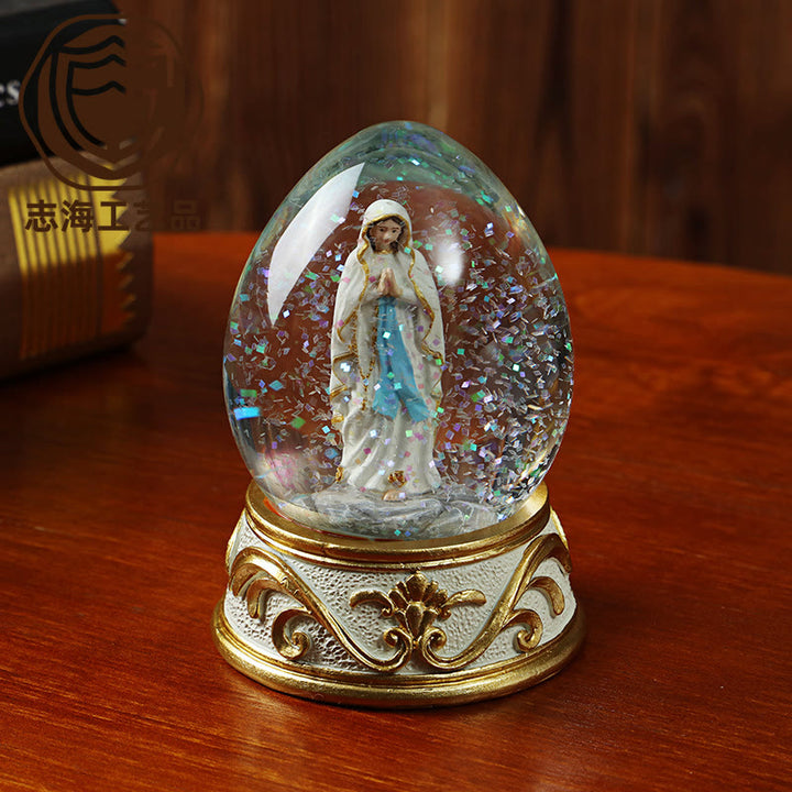 Christianartworkshop Bola de nieve con forma de huevo y purpurina, con estatua de la Virgen María en oración: emblema de la pura súplica celestial. - Nª Sª - image 0