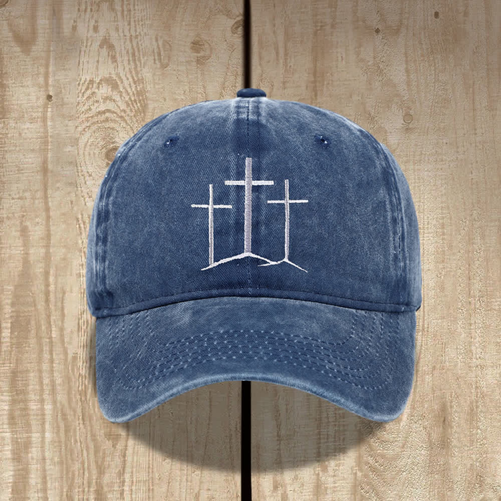 Christianartworkshop Gorro clásico lavado con bordado de tres cruces y la frase "Fe". - Azul marino - image 8