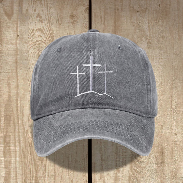 Christianartworkshop Gorro clásico lavado con bordado de tres cruces y la frase "Fe". - Gris - image 3