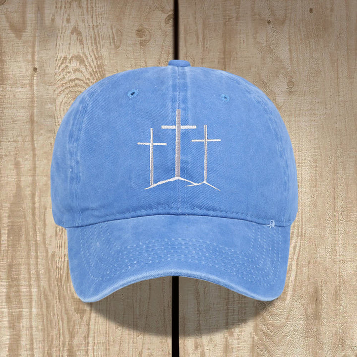 Christianartworkshop Gorro clásico lavado con bordado de tres cruces y la frase "Fe". - Azul cielo - image 11