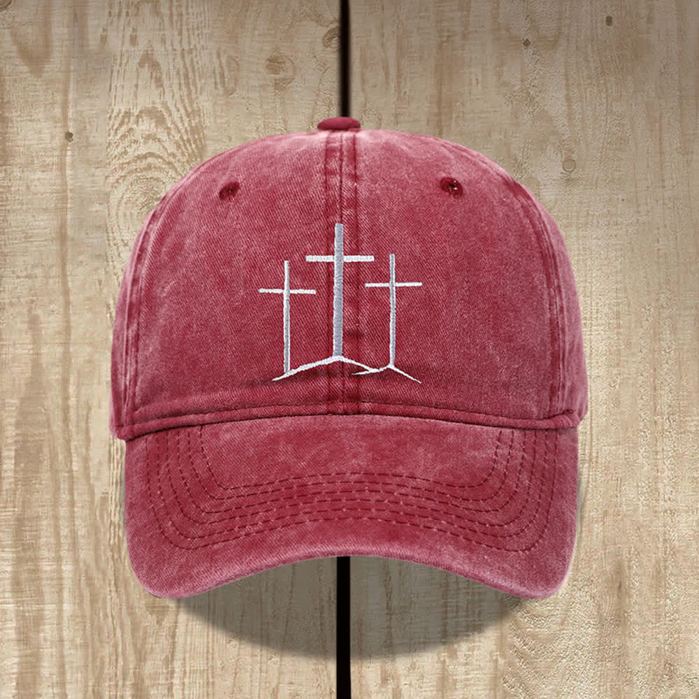 Christianartworkshop Gorro clásico lavado con bordado de tres cruces y la frase "Fe". - Vino - image 5