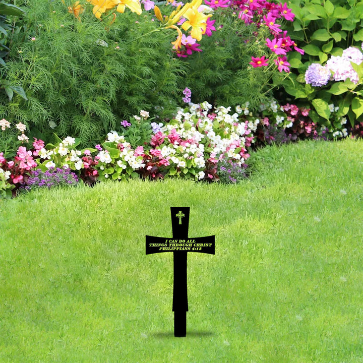 Christianartworkshop Estaca de metal tradicional con forma de cruz para jardín con una cita bíblica inspiradora: símbolo de firme fortaleza divina. - image 4