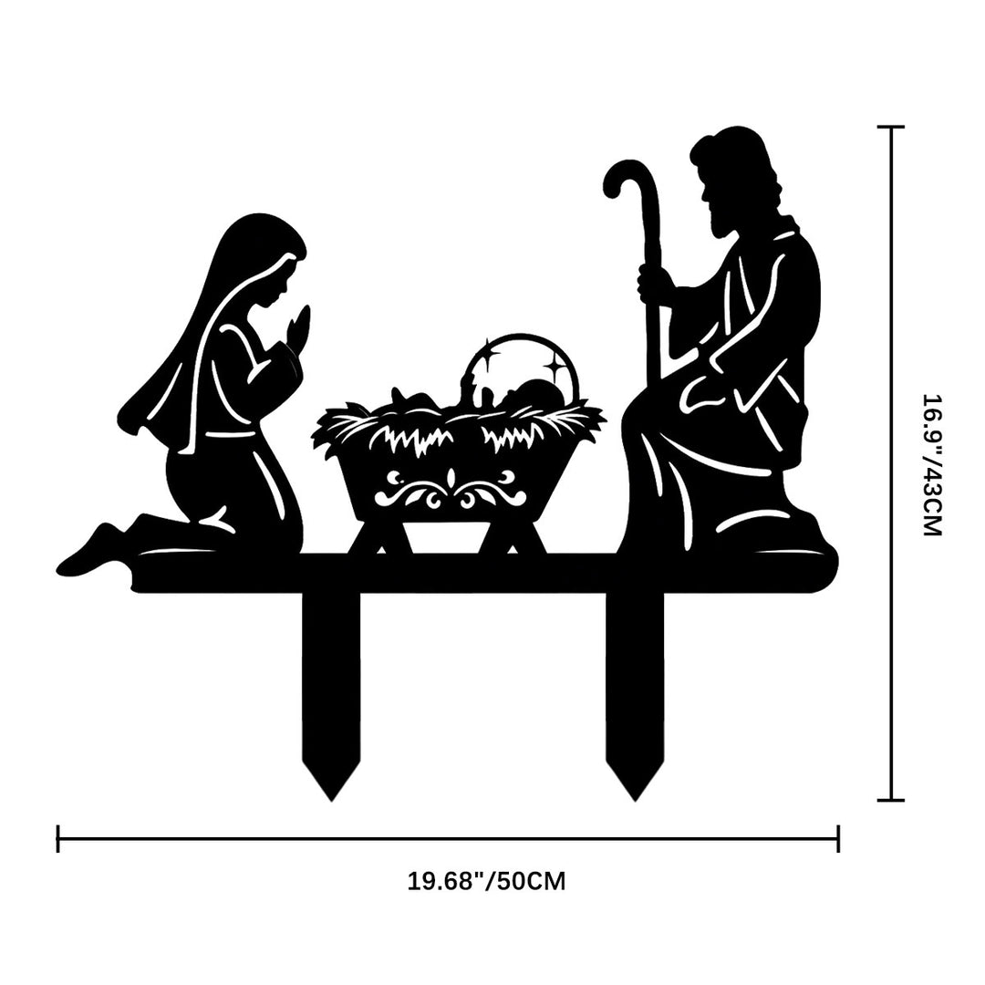 Christianartworkshop Estaca metálica para jardín con silueta de la Sagrada Familia en el pesebre: símbolo de la serena y sagrada calidez de la Natividad. - 16,93''*19,69''*0,06''/43*50*0,15 cm - image 8