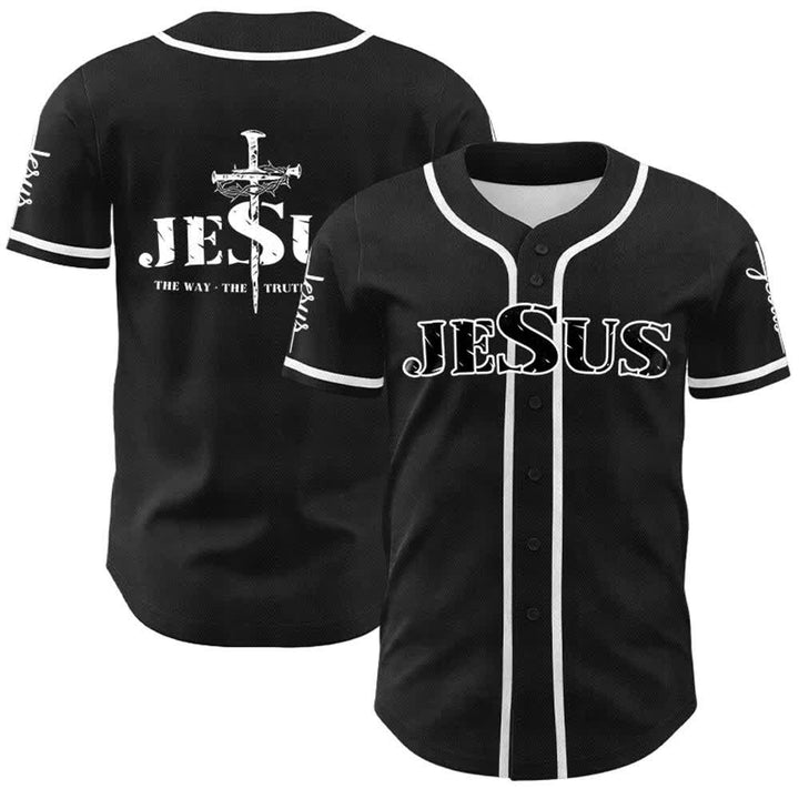 Camiseta de béisbol con la cruz de Jesús, clavos y corona de espinas de Christianartworkshop - Jesús negro - Blanco - 5XL - image 8
