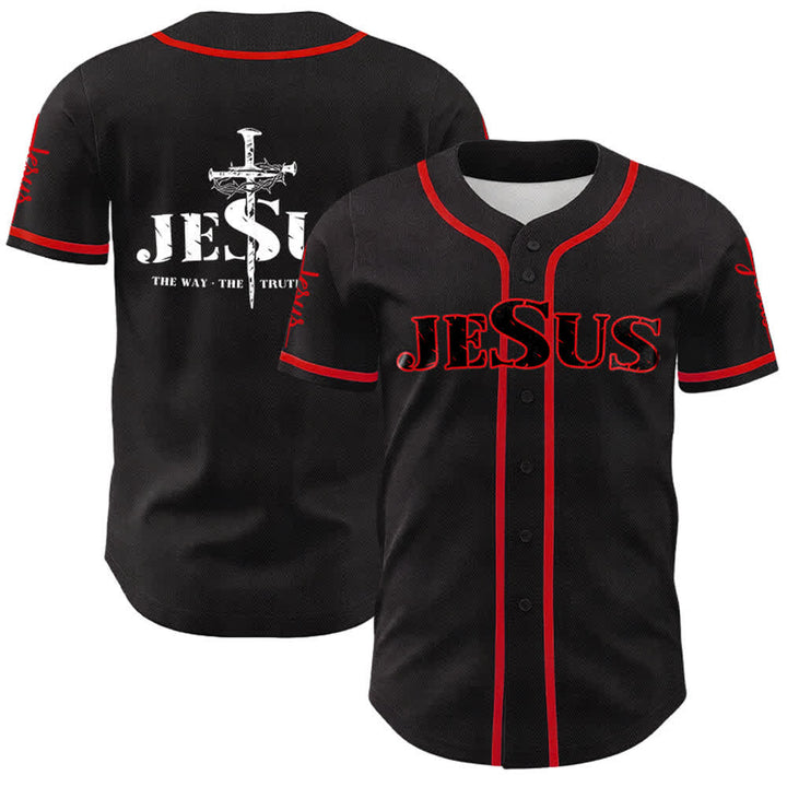 Camiseta de béisbol con la cruz de Jesús, clavos y corona de espinas de Christianartworkshop - Jesús negro - Rojo - 5XL - image 11