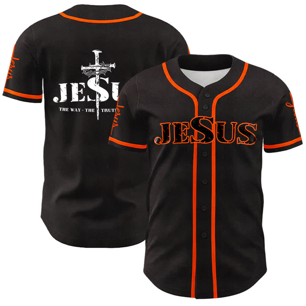 Camiseta de béisbol con la cruz de Jesús, clavos y corona de espinas de Christianartworkshop - Jesús negro - Naranja - 5XL - image 14