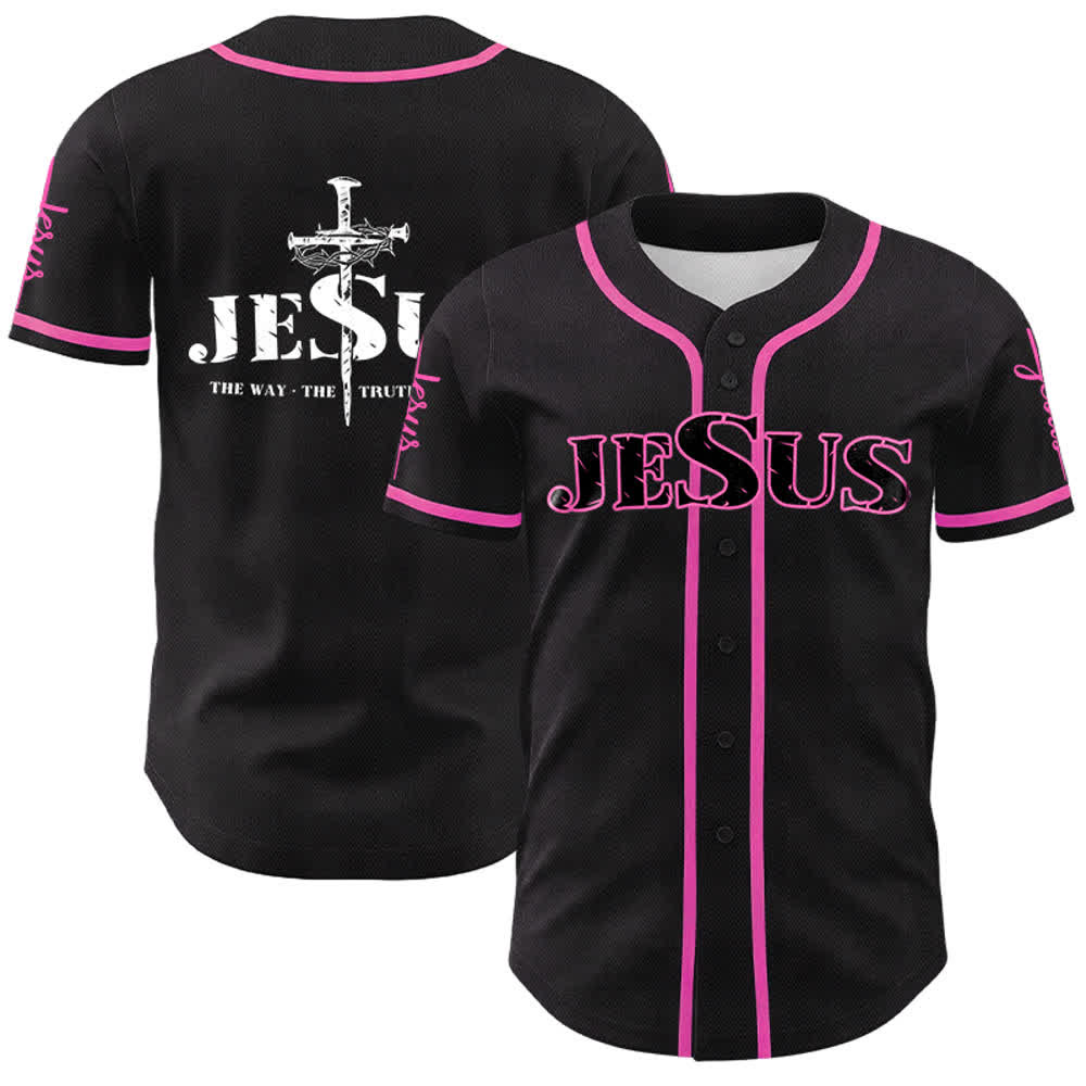 Camiseta de béisbol con la cruz de Jesús, clavos y corona de espinas de Christianartworkshop - Jesús negro - Rosa - 5XL - image 23