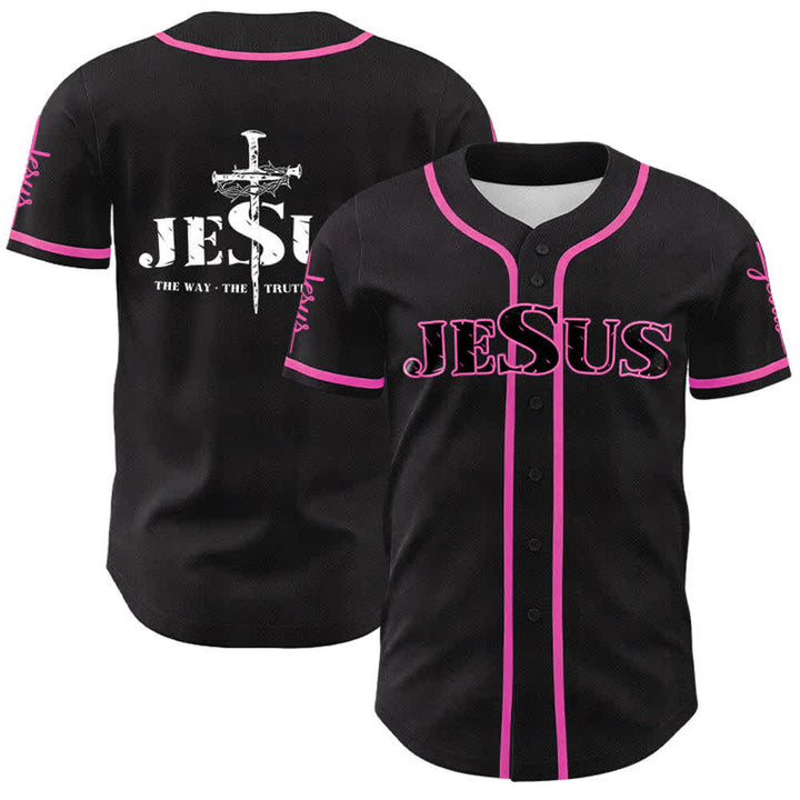 Camiseta de béisbol con la cruz de Jesús, clavos y corona de espinas de Christianartworkshop - Jesús negro - Rosa - 5XL - image 23
