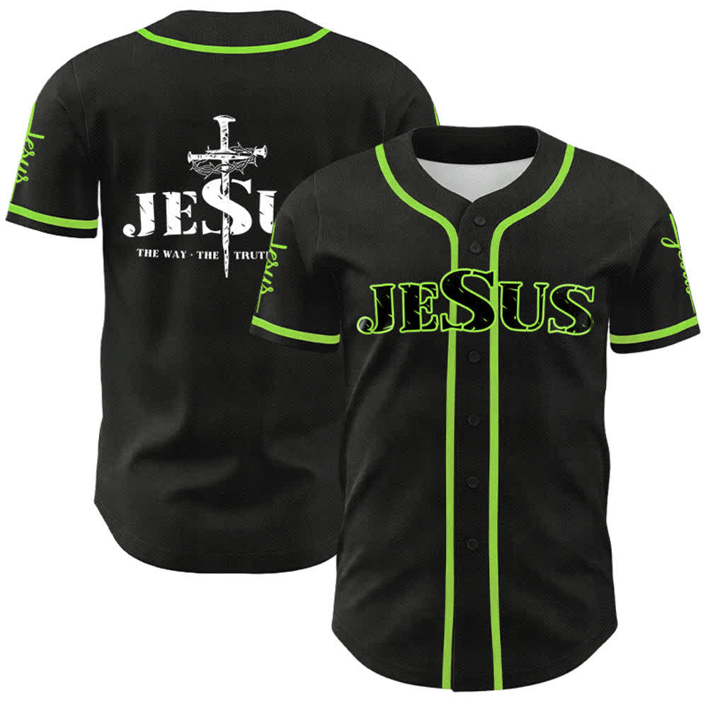 Camiseta de béisbol con la cruz de Jesús, clavos y corona de espinas de Christianartworkshop - Jesús negro - Verde - 5XL - image 26