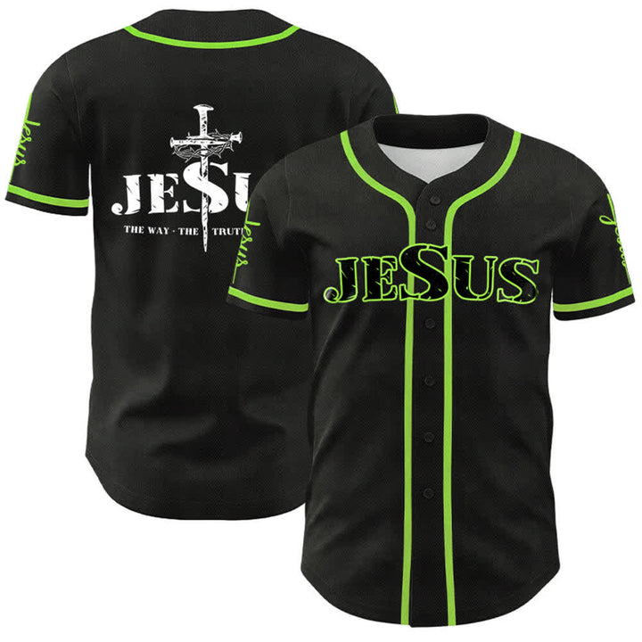 Camiseta de béisbol con la cruz de Jesús, clavos y corona de espinas de Christianartworkshop - Jesús negro - Verde - 5XL - image 26