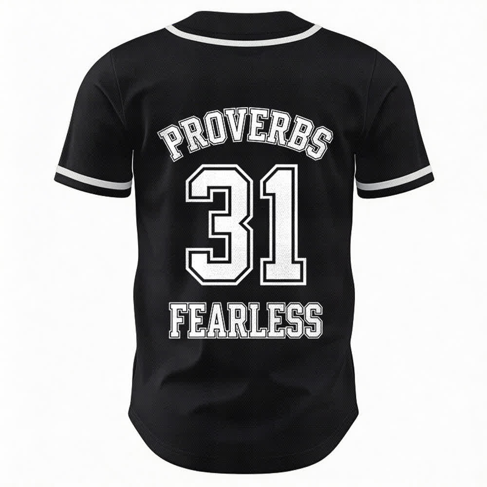 Christianartworkshop Camiseta de béisbol unisex con estampado de Proverbios 31 y Fe Intrépida. - image 1