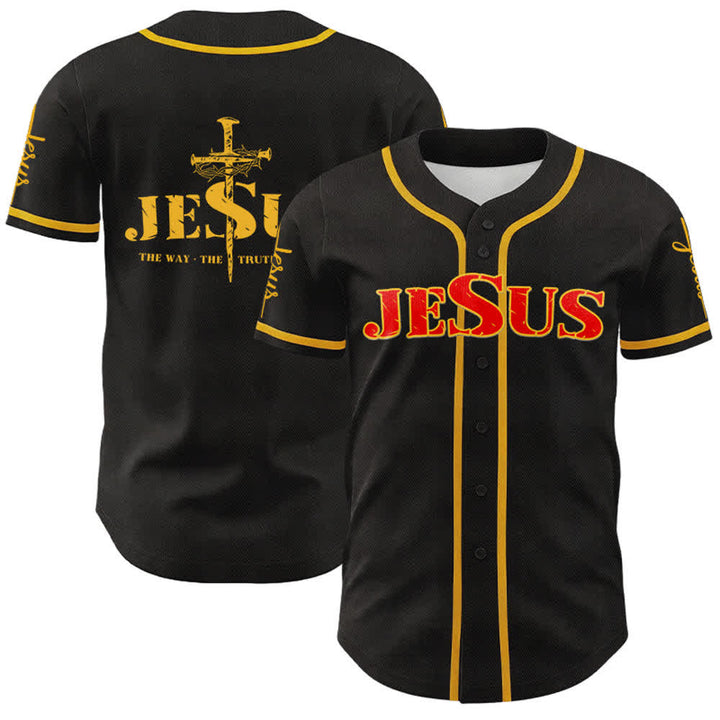 Camiseta de béisbol con la cruz de Jesús, clavos y corona de espinas de Christianartworkshop - Jesús Rojo - Dorado - 5XL - image 32