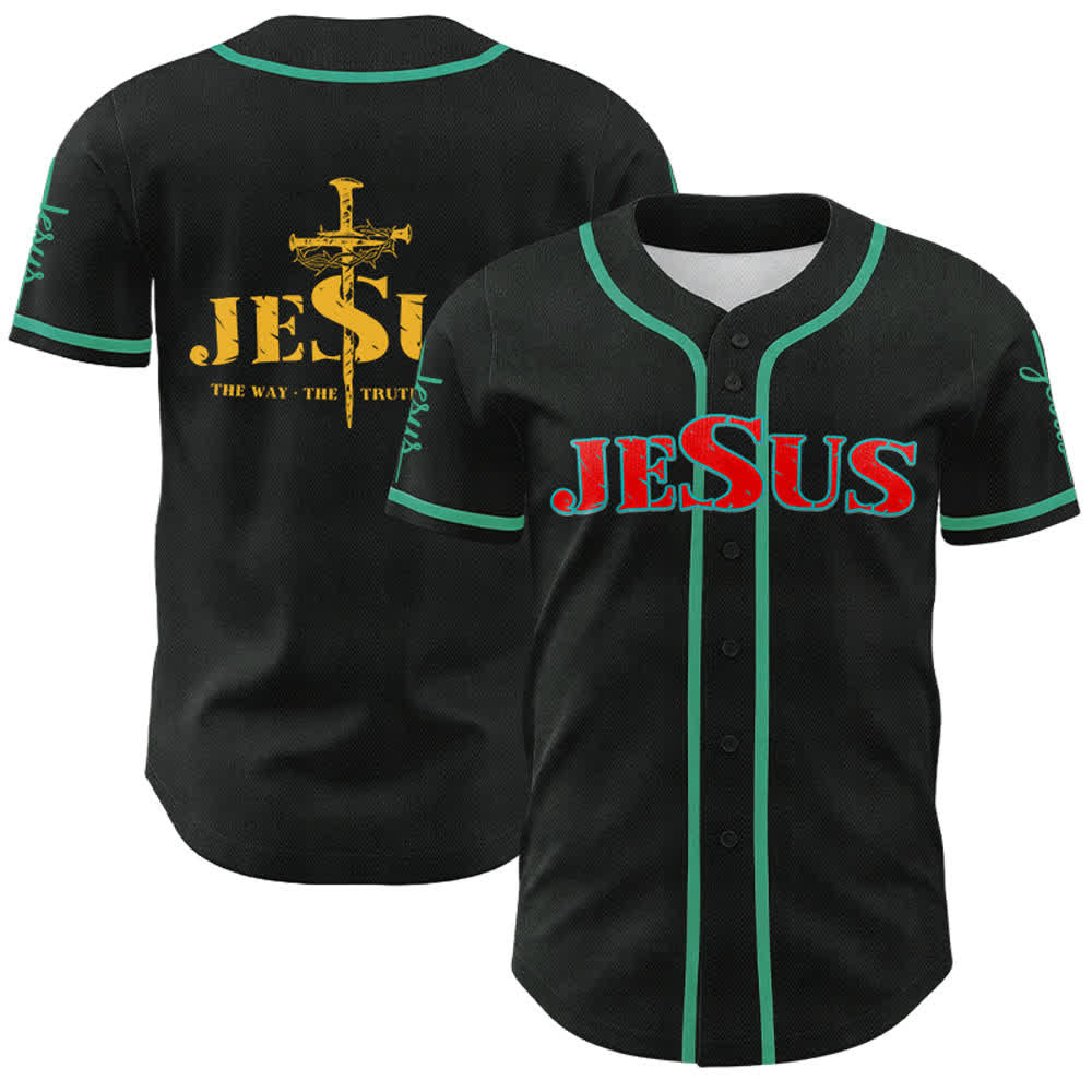Camiseta de béisbol con la cruz de Jesús, clavos y corona de espinas de Christianartworkshop - Jesús Rojo - Azul del lago - 5XL - image 48