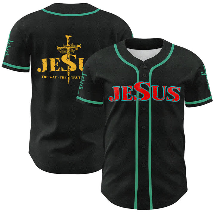 Camiseta de béisbol con la cruz de Jesús, clavos y corona de espinas de Christianartworkshop - Jesús Rojo - Azul del lago - 5XL - image 48