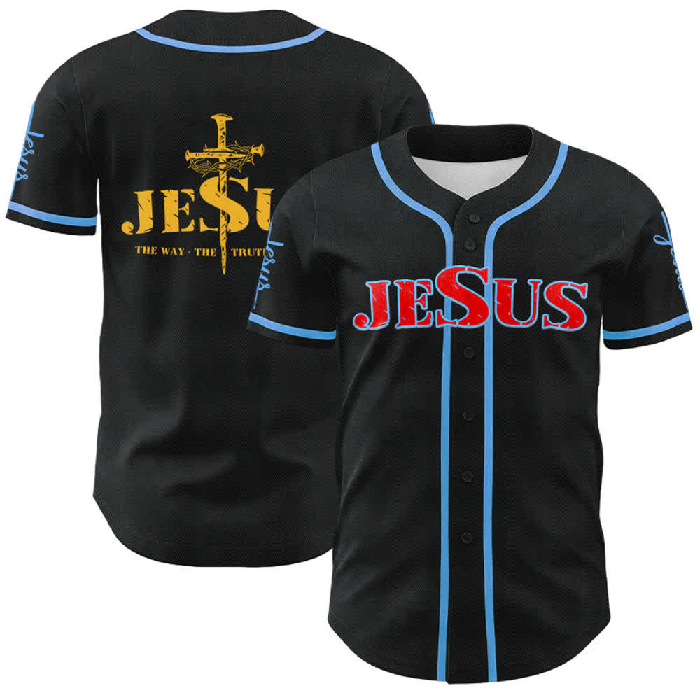 Camiseta de béisbol con la cruz de Jesús, clavos y corona de espinas de Christianartworkshop - Jesús Rojo - Azul cielo - 5XL - image 51