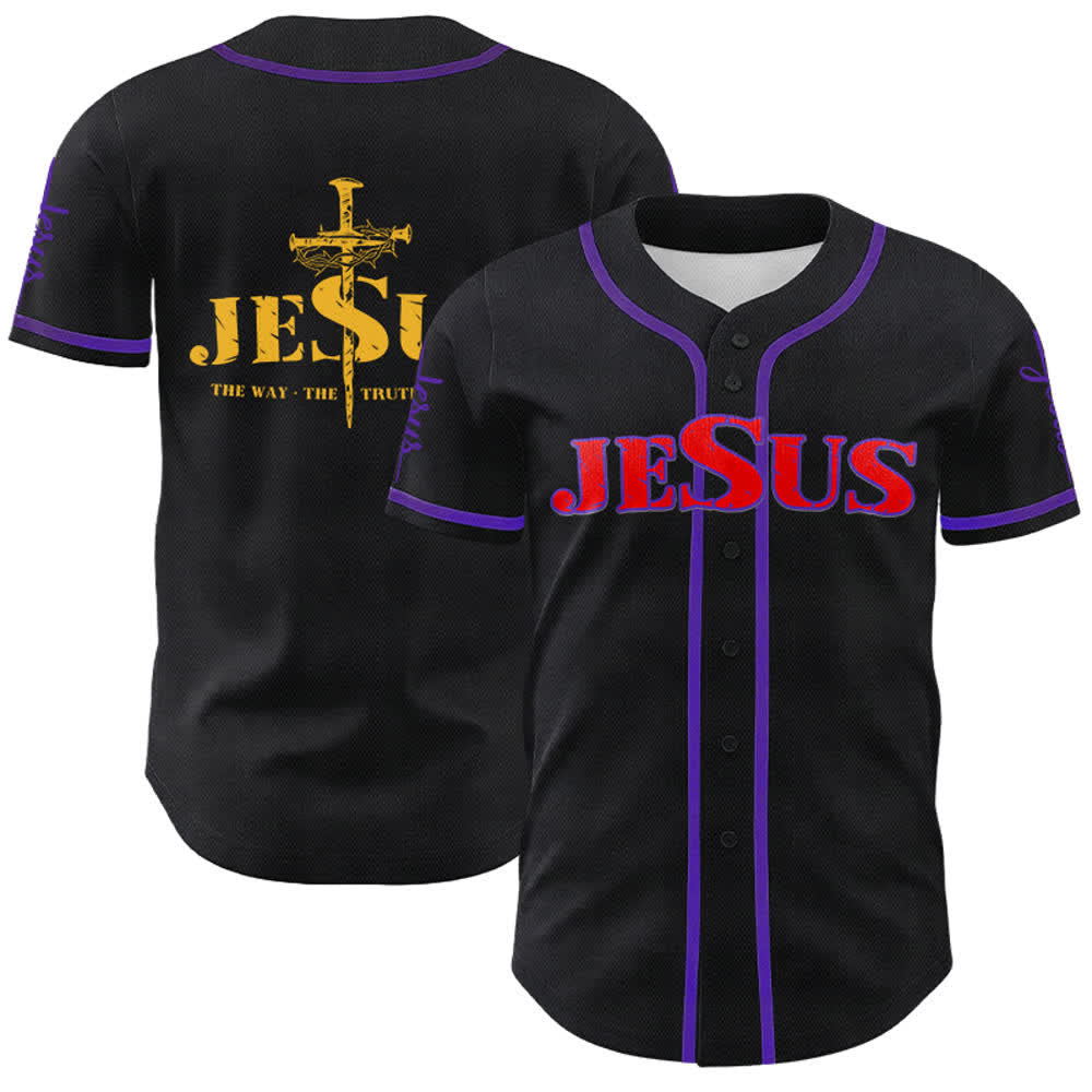 Camiseta de béisbol con la cruz de Jesús, clavos y corona de espinas de Christianartworkshop - Jesús Rojo - Púrpura - 5XL - image 60