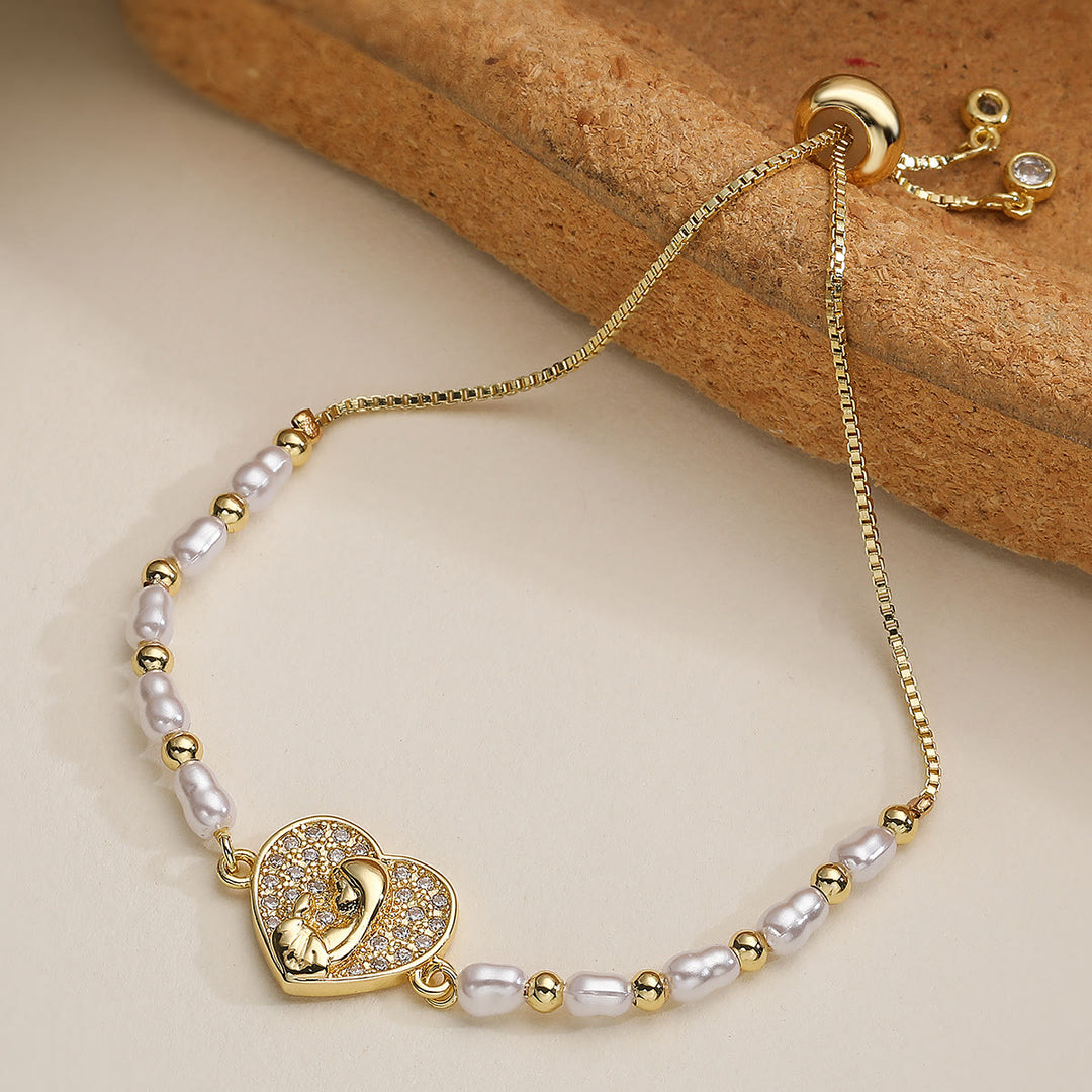 Christianartworkshop Pulsera de perlas con medallón sagrado de estilo variado y refinado: un símbolo de fortaleza espiritual serena para el uso diario. - Sólido con forma de corazón - image 1