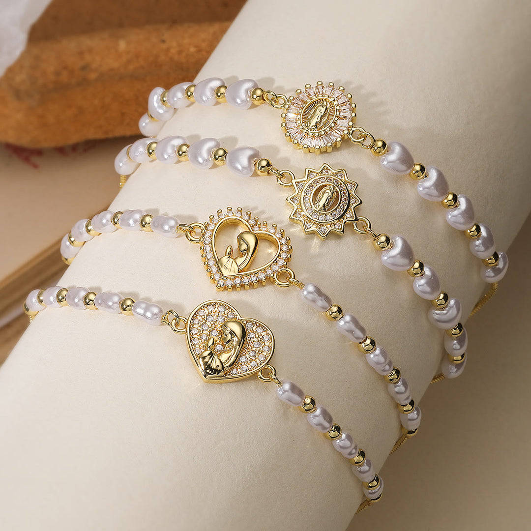 Christianartworkshop Pulsera de perlas con medallón sagrado de estilo variado y refinado: un símbolo de fortaleza espiritual serena para el uso diario. - image 0