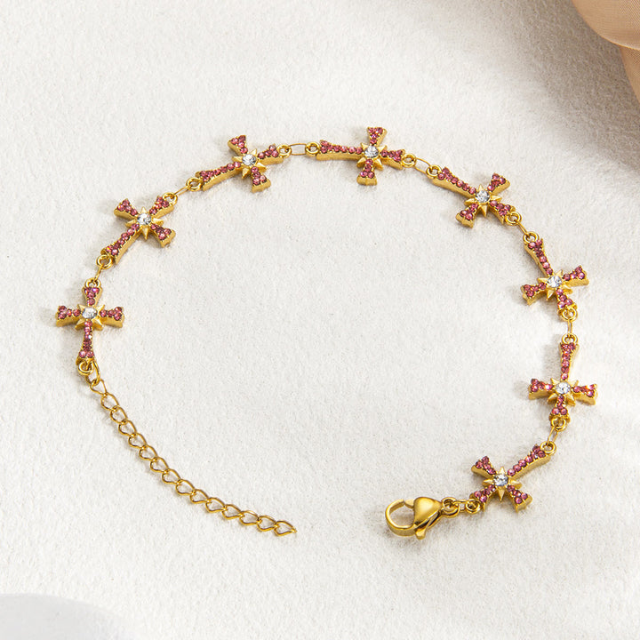 Christianartworkshop Pulsera de eslabones cruzados con pavimentación brillante: emblema de radiantes bendiciones celestiales. - Rosa - image 8