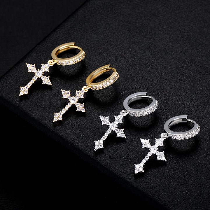 Christianartworkshop Pendientes con dije de cruz con piedras brillantes: símbolo de amor redentor sagrado. - image 0