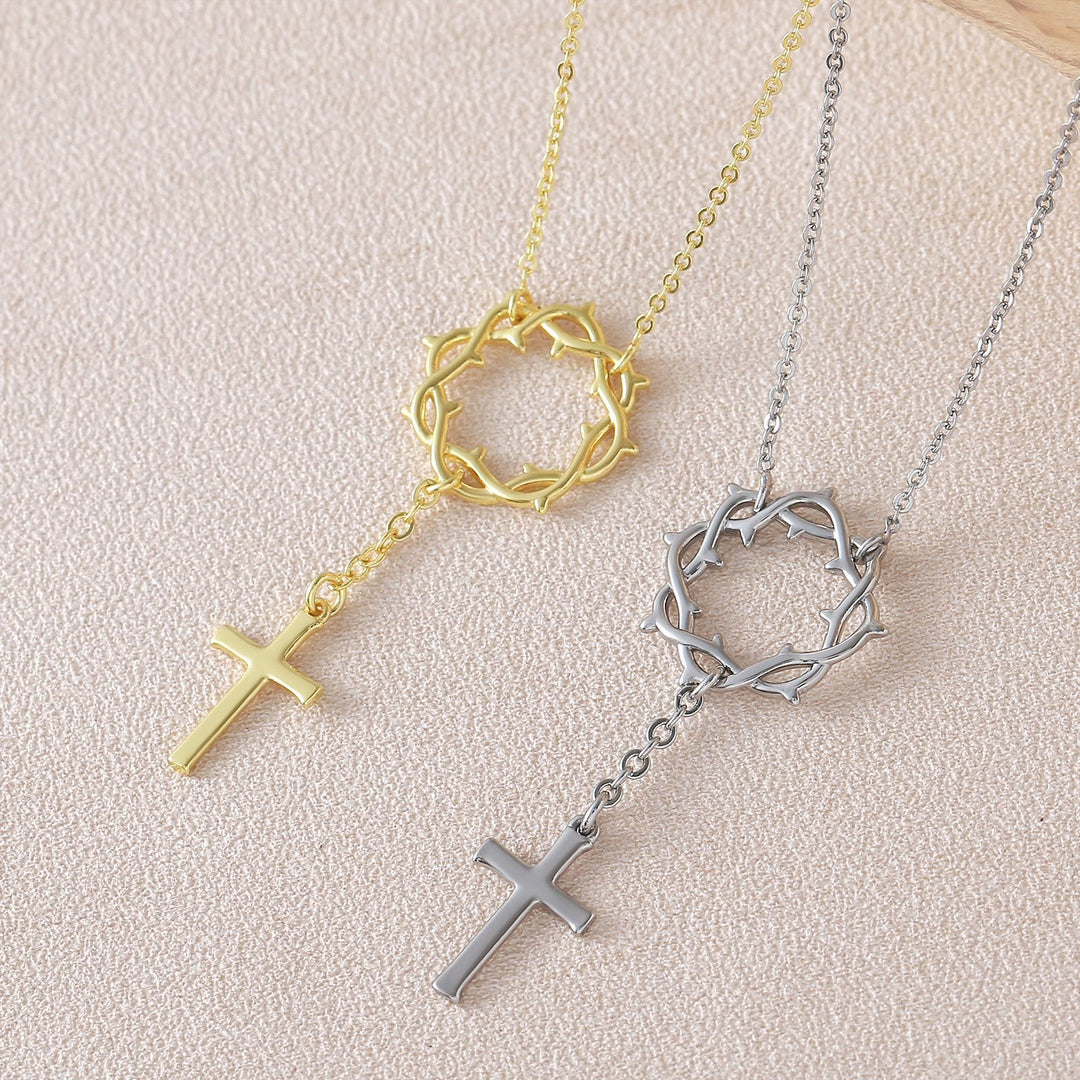 Christianartworkshop Collar tipo lariat con corona de espinas y cruz pulida: emblema de la gracia redentora sagrada. - image 0