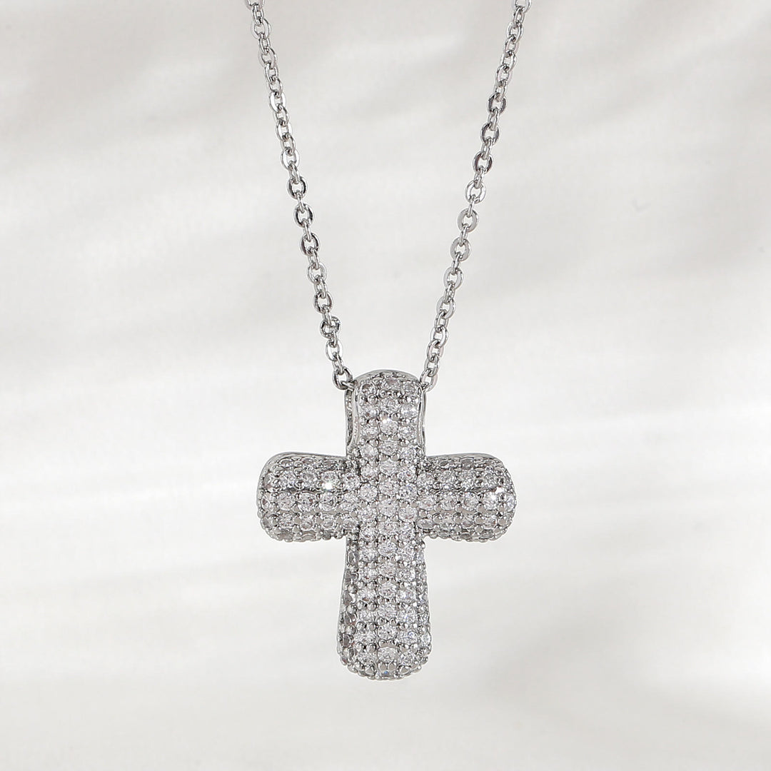 Christianartworkshop Collar con cruz brillante de punta redondeada y piedras pavé: símbolo de la gracia redentora sagrada. - Plata - Medio - image 4
