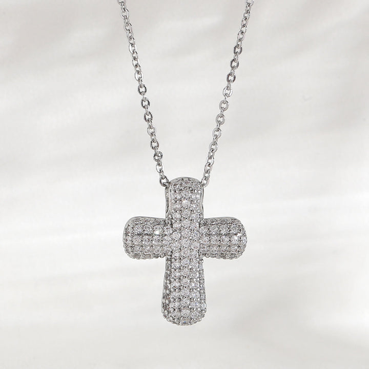 Christianartworkshop Collar con cruz brillante de punta redondeada y piedras pavé: símbolo de la gracia redentora sagrada. - Plata - Medio - image 4