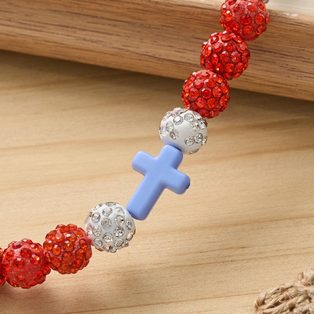 Christianartworkshop Pulsera de béisbol con cruz y cuentas, estilo bola de discoteca brillante, para usar todo el día: símbolo de luz sagrada constante. - image 9