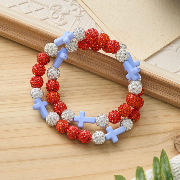 Christianartworkshop Pulsera de béisbol con cruz y cuentas, estilo bola de discoteca brillante, para usar todo el día: símbolo de luz sagrada constante. - image 7