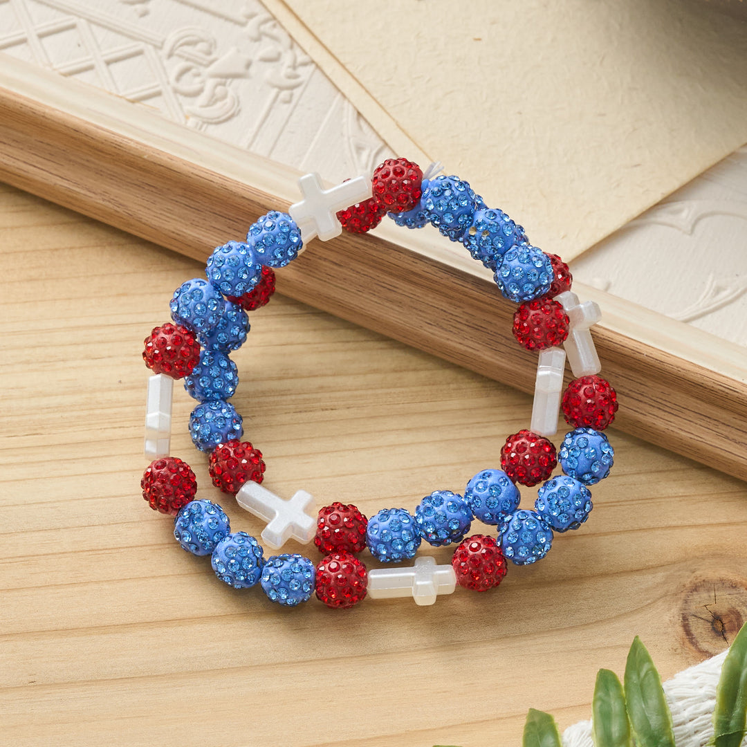 Christianartworkshop Pulsera de béisbol con cruz y cuentas, estilo bola de discoteca brillante, para usar todo el día: símbolo de luz sagrada constante. - image 3