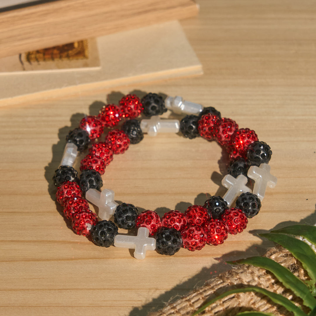 Christianartworkshop Pulsera de béisbol con cruz y cuentas, estilo bola de discoteca brillante, para usar todo el día: símbolo de luz sagrada constante. - do - image 10