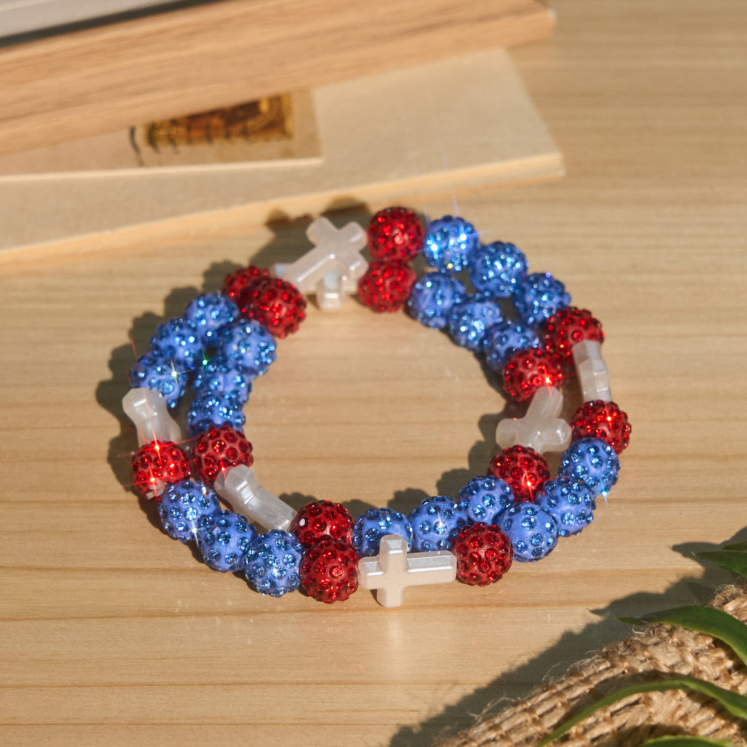 Christianartworkshop Pulsera de béisbol con cruz y cuentas, estilo bola de discoteca brillante, para usar todo el día: símbolo de luz sagrada constante. - A - image 0