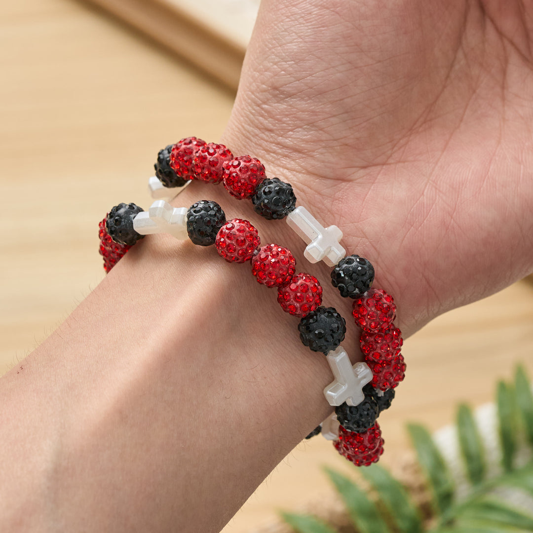 Christianartworkshop Pulsera de béisbol con cruz y cuentas, estilo bola de discoteca brillante, para usar todo el día: símbolo de luz sagrada constante. - image 12