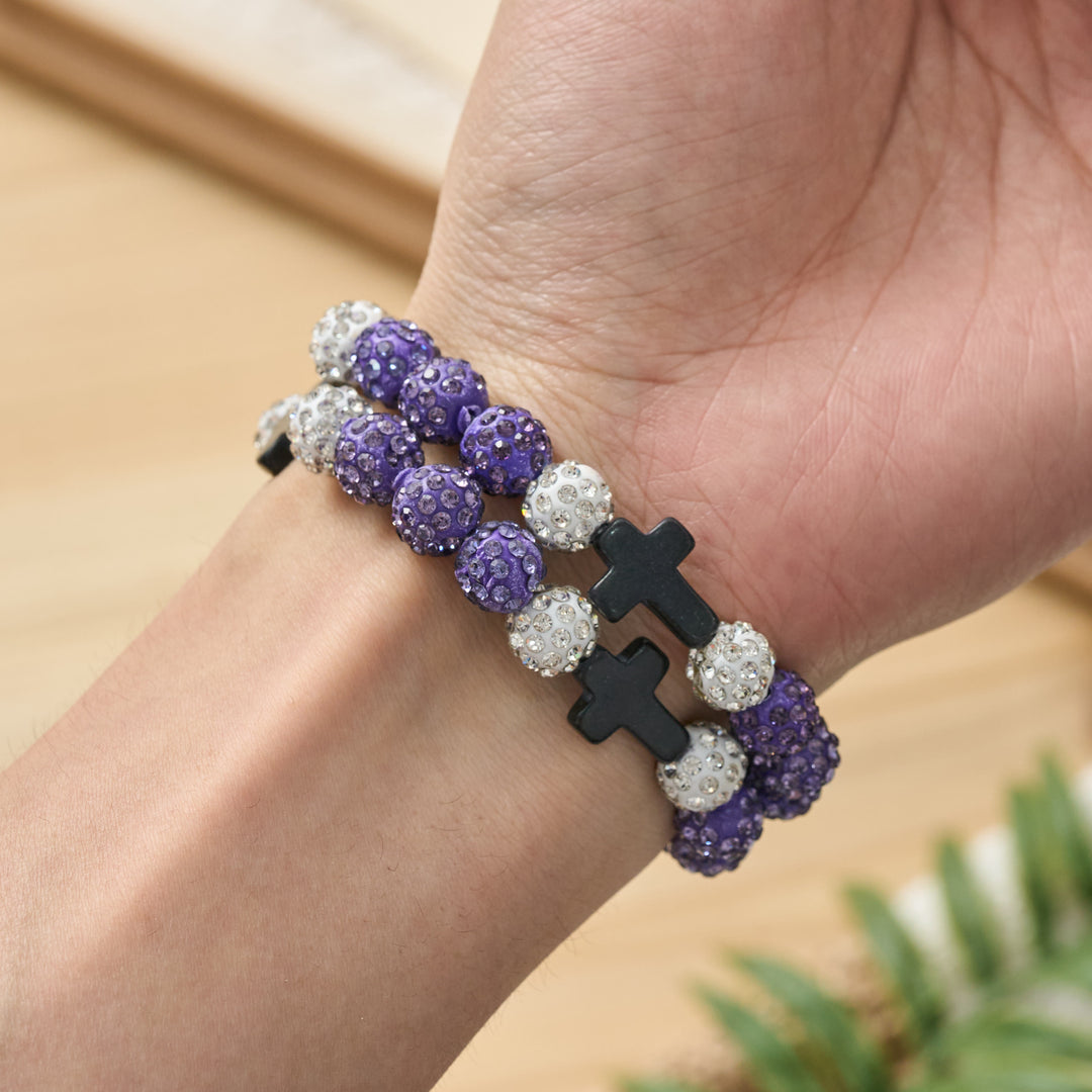 Christianartworkshop Pulsera de béisbol con cruz y cuentas, estilo bola de discoteca brillante, para usar todo el día: símbolo de luz sagrada constante. - image 28