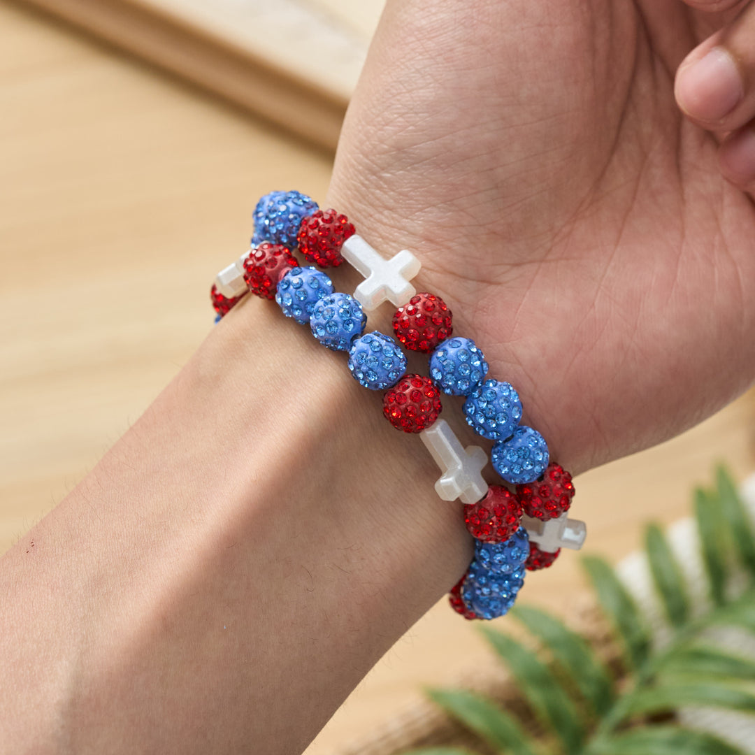 Christianartworkshop Pulsera de béisbol con cruz y cuentas, estilo bola de discoteca brillante, para usar todo el día: símbolo de luz sagrada constante. - image 4