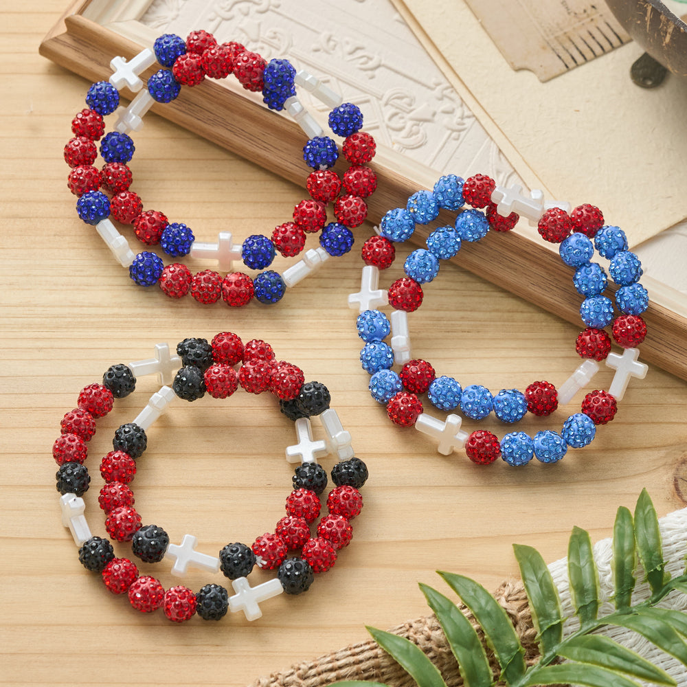 Christianartworkshop Pulsera de béisbol con cruz y cuentas, estilo bola de discoteca brillante, para usar todo el día: símbolo de luz sagrada constante. - image 1
