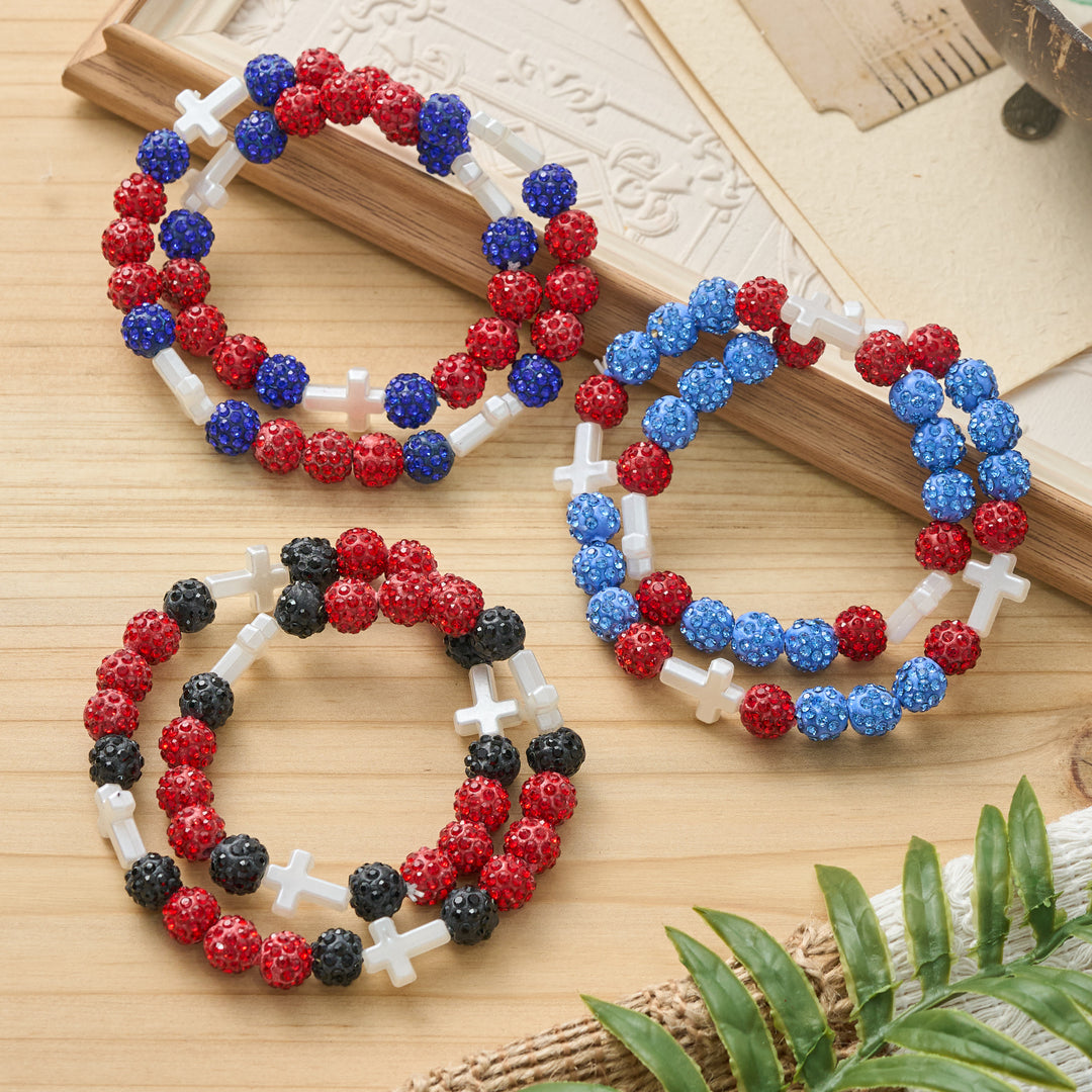 Christianartworkshop Pulsera de béisbol con cruz y cuentas, estilo bola de discoteca brillante, para usar todo el día: símbolo de luz sagrada constante. - image 1
