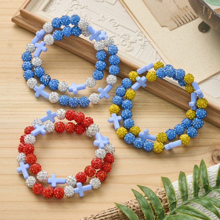 Christianartworkshop Pulsera de béisbol con cruz y cuentas, estilo bola de discoteca brillante, para usar todo el día: símbolo de luz sagrada constante. - image 2
